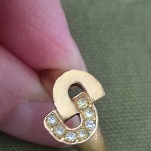 Avon Gold Tone Horseshoe Adjustable Ring with Sparkling Accents